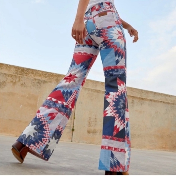 Wrangler Women's Flare Jeans - Red, Blue, White Pattern - Picture 1 of 10